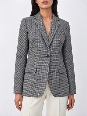Max Mara Weekend Virgin Wool Houndstooth Single Breasted Blazer Jacket Luxury 10